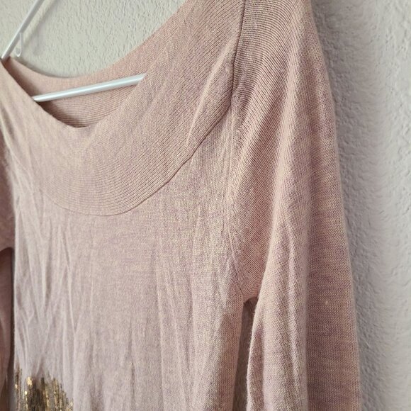 Boston Proper US Size XS Angora Blend Sequin Detail Boatneck 3/4 Sleeve Sweater - Picture 2 of 10